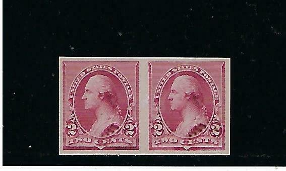 US #219DP5- 1890-93 2C LAKE- PLATE ON STAMP PAPER PAIR- NEVER HINGED