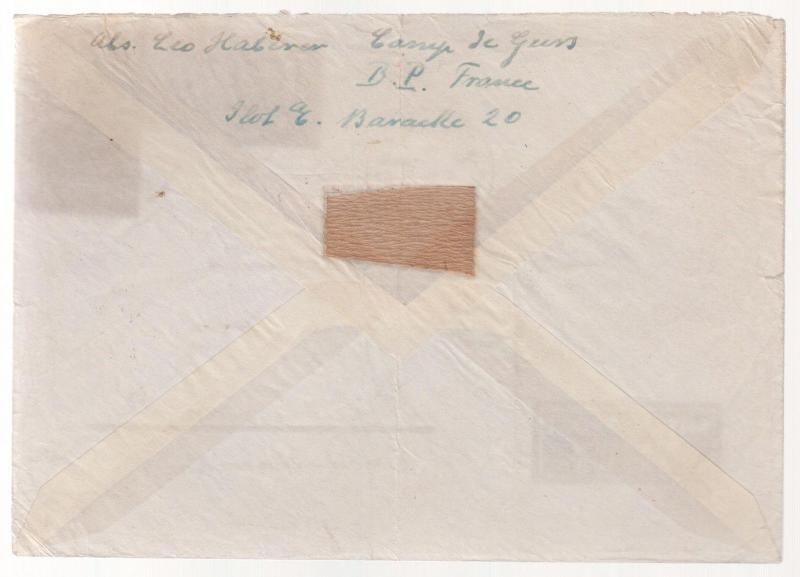 1941 France Internment Camp de Gurs prisoner Cover USA L Haberer