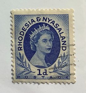 Rhodesia and Nyasaland  1954 Scott 2 used - 1p, Queen Elizabeth II