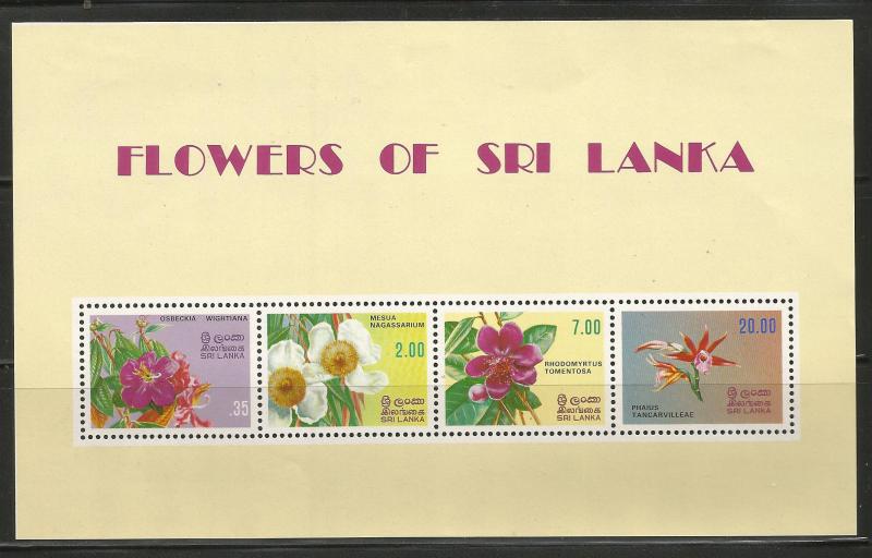 SRI LANKA 631a, MINT HINGED, SOUVENIR SHEET OF 4 STAMPS, FLOWERS OF SRI LANKA