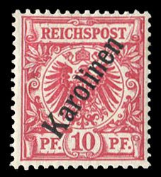 German Colonies, Caroline Islands #3 (Mi. 3IIc) Cat€260, 1900 10p dark rose...