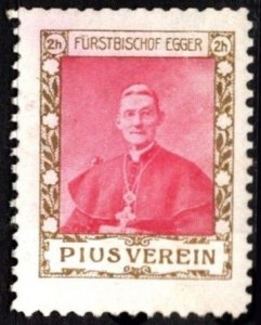 Vintage Hungary Poster Stamp 2 Heller First Bishop Franz Egger Pius Association