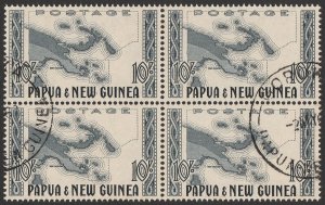 PAPUA NEW GUINEA 1952 Definitive 10/- Map block. SG 14 cat £50+.