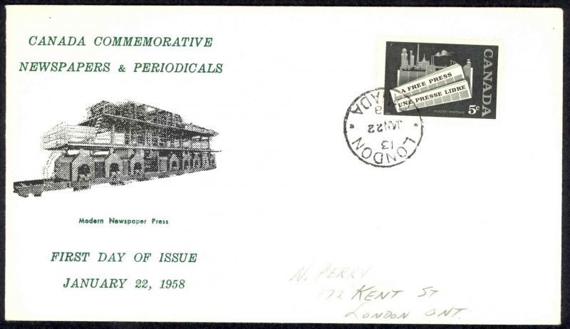 Canada Sc# 375 (cachet) FDC (a) 1957 8.14 UPU Congress