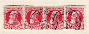 BELGIUM; 1900s early Leopold issue fine used 10c. STRIP of 4