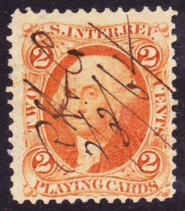 Scott R12c, Used, 2c Orange Playing Cards Revenue, Lt. Perf Bends