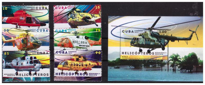 2017 Helicopters 6 values set +s/s MNH