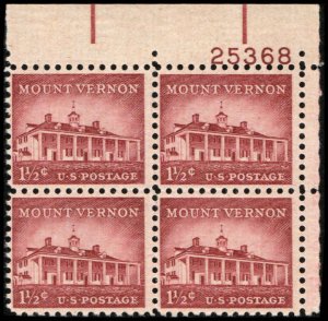 US #1032 MOUNT VERNON MNH UR PLATE BLOCK #25368