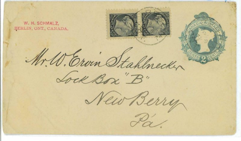 98541 - CANADA - POSTAL HISTORY -  STATIONERY COVER from BERLIN Ontario 1896