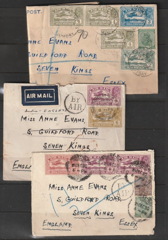 India x 3 air mail covers KGV era