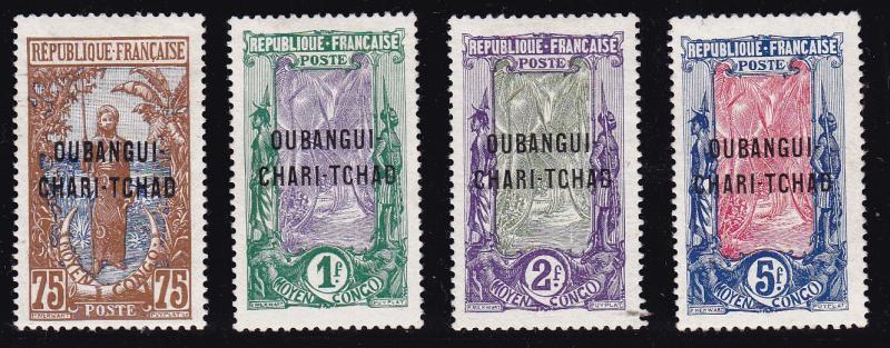 French Congo Ubangi-Shari 1915 Four HI-Vals.of Overprint set VF/Mint(*) Hinged