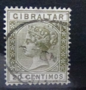 Gibraltar 1889- 1996 20c Olive Green Used SG25