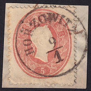 Austria - 1860 - Scott #14 - used on piece - HORZOWITZ pmk Czech Republic
