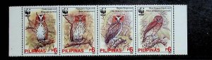 PHILIPPINES Sc 2946-9 NH STRIP OF 2004 - BIRDS - OWLS