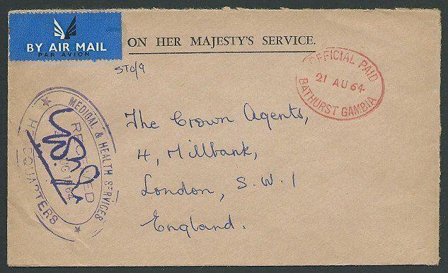 GAMBIA 1964 Official Paid airmail cover Bathurst to UK.....................41102