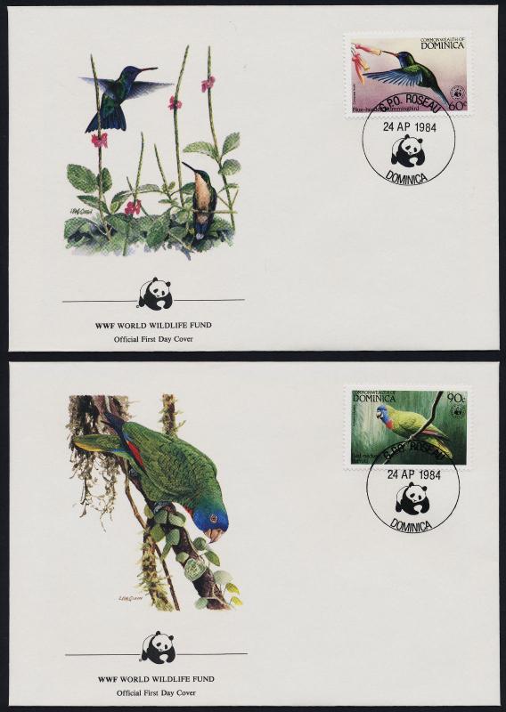 Dominica 827-30 on FDC's - Birds, Parrot, Hummingbird