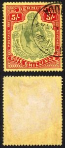 Bermuda SG118b KGVI 5/- Pale Green and Red/yellow Line Perf 14.25 (Ref 102)