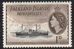 Falkland Island Dependencies QEII 1954 1d Black Sepia-Brown SGG27 Mint L Hinged