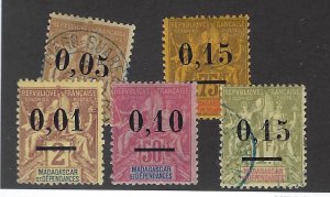 Madagascar SC#51-55 three Mint, two Used SCV$45.00...Worth a Close Look!