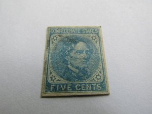 US - CSA Stamps, Scott #7 used, Nice 5c Blue 1862, Confederate States of America