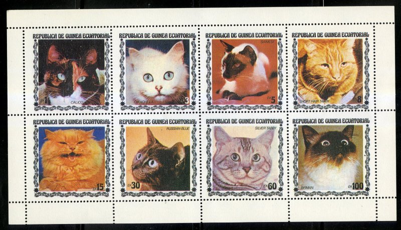 REPUBLIC EQUATORIAL GUINEA  SHEET OF 8 MNH CATS BIN $2.00