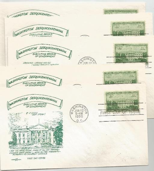 990 Washington Sesquicentennial fdc set of 5 PenArts cachet