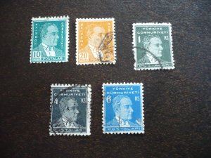 Stamps - Turkey - Scott# 737-738,740,744,746 - Used Part Set of 5 Stamps