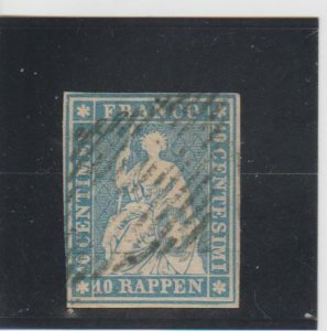 Switzerland  Scott#  21  Used  (1854  Helvetia)