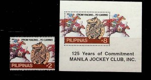 PHILIPPINES Sc 2149-50 NH 1V+S/S OF 1992 - HORSES-JOCKEY CLUB - (JS23)