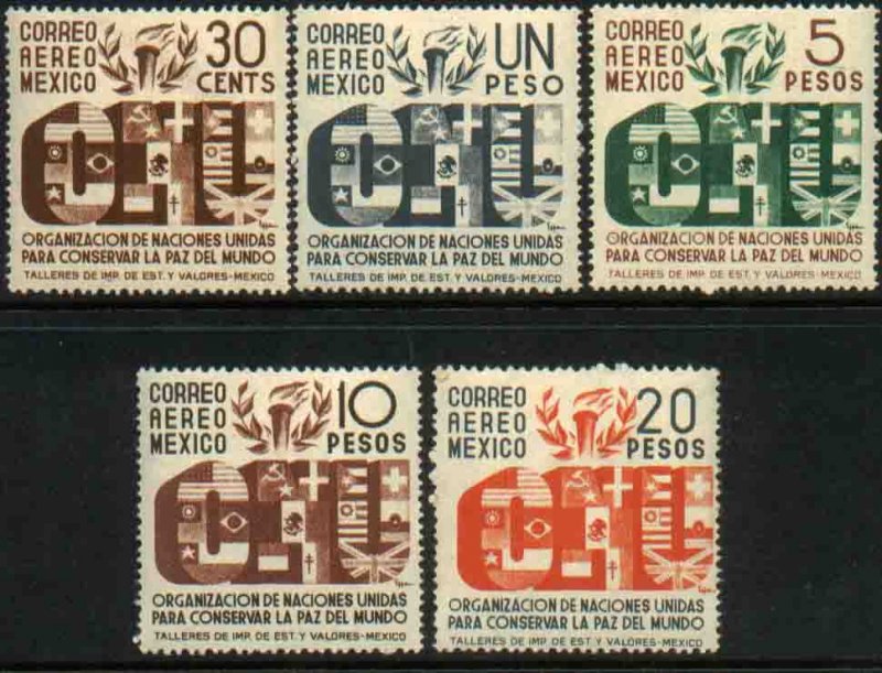 MEXICO C158-C162, Honoring the United Nations COMPLETE SET. MINT & UNUSED. F-VF.