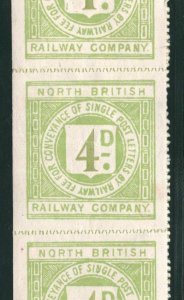 GB Scotland NBR RAILWAY Letter Stamp 4d Apple Green NORTH BRITISH Strip{3}RSB117