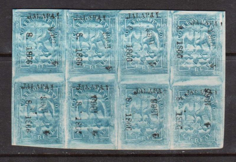 Mexico Jalapa #21 VF Mint Block Of Eight **With Certificate**