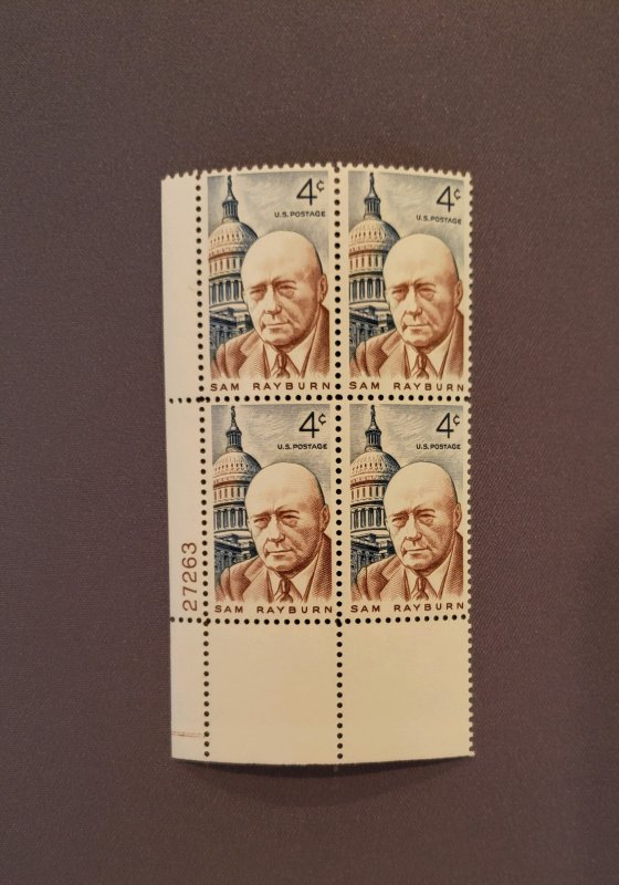 1202, Sam Rayburn, Plate Block LL, Mint OGNH, CV $2.00