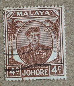 Johore 1949 4c Sultan Ibrahim, used. Scott 133, CV $0.25