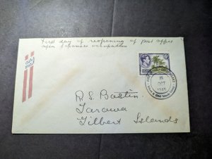 1945 British Gilbert Ellice Islands Airmail Cover Ocean Island to Tarawa