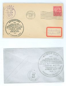 US 717 1932 2c Arbor Day commemoration (single) on an addressed (label) first day cover with hand stamp cachets front & back.