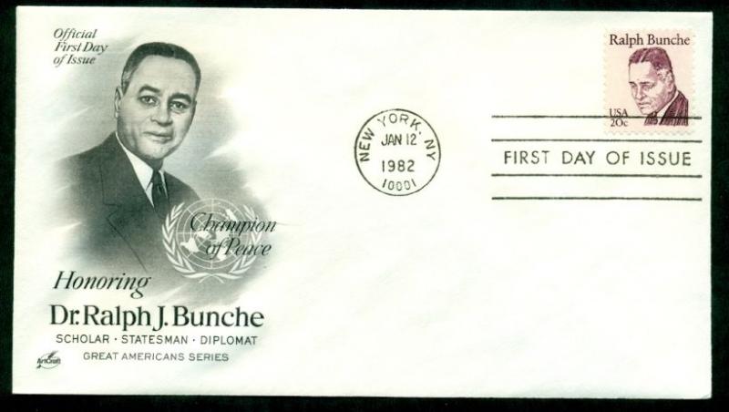 DR. RALPH BUNCHE 1950 NOBEL PEACE PRIZE WINNER, CHAMPION OF PEACE CACHET FDC