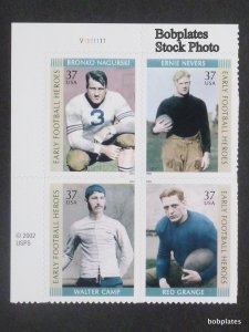 BOBPLATES #3808-11 Early Football Plate Block MNH CV=$3~See Details for #s/Pos