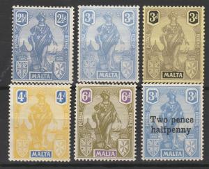 MALTA 1922-26  ALLEGORICAL RANGE TO 6D PLUS 21/2D ON 3D