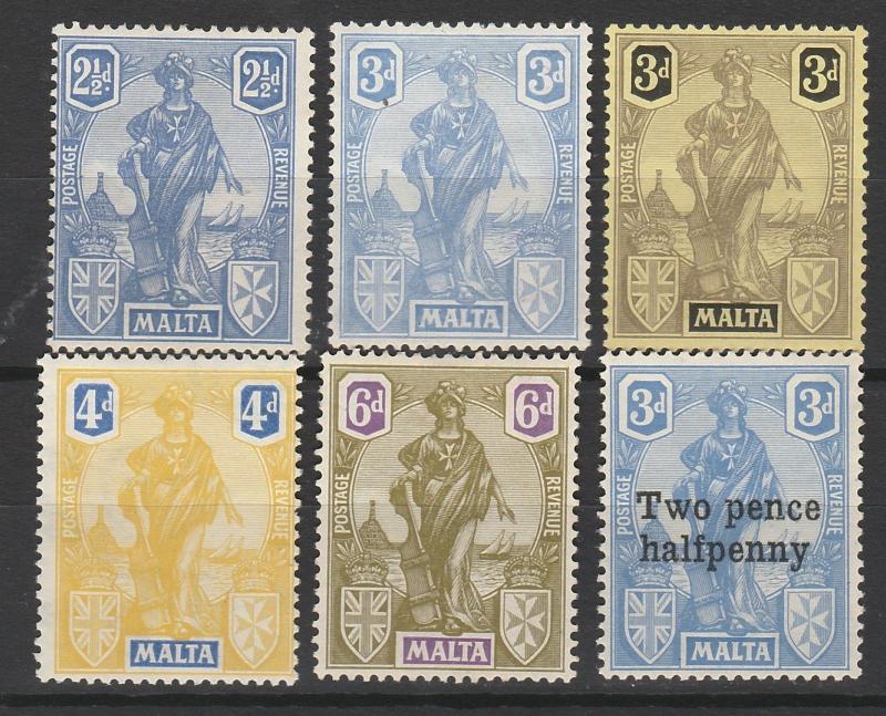 MALTA 1922-26  ALLEGORICAL RANGE TO 6D PLUS 21/2D ON 3D