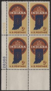 SC#1308 5¢ Indiana Statehood Issue Plate Block: LL #28368 (1966) MNH