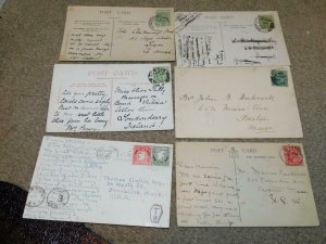 6 IRELAND POSTCARDS TO USA, SOME TOWN CANCELS