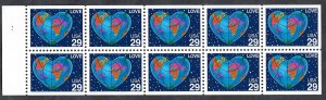 United States 2536a 29¢ Love Globe (1991). Booklet pane of 10. MNH