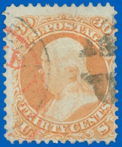 US SCOTT #71, Used-Fine With Cork Cancel, Part RED Paid, Part Cds Too, SCV $210!