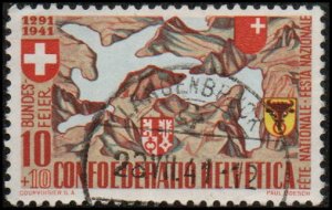 Switzerland B110 - Used - 10c+10c Lake Lucerne / Coat of Arms (1941) (cv $1.05)