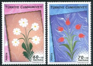 Turkey B285-B286, MNH. Marbled Art, 2007. Flowers.
