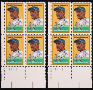 U.S. Mint Stamp Scott #2016 20c Jackie Robinson. Lot of 2 Plate Blocks. NH.