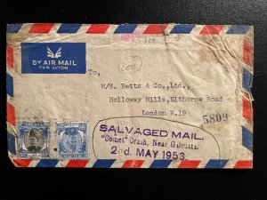 1953 British Malaya States Airmail Crash Cover to London England Comet Crash