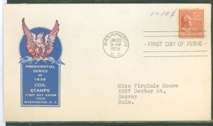 US 847 1939 10c Tyler (coil single) Prexie on an addressed (typed) FDC with an loor cachet.