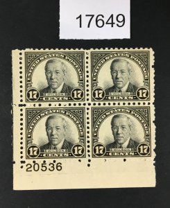 MOMEN: US STAMPS # 697 MINT OG NH VF PLATE BLOCK $50 LOT #17649